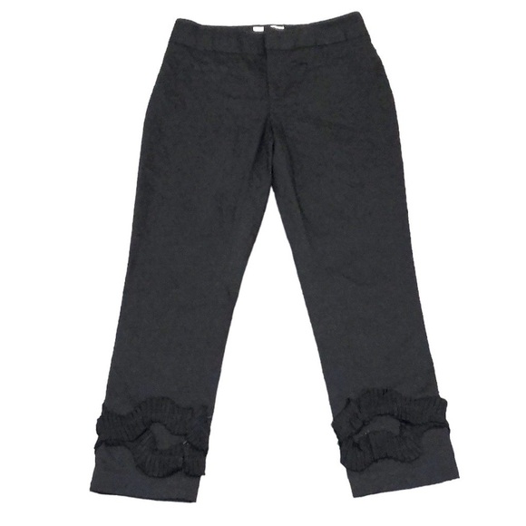 Anthropologie Elevenses Cropped Pants Size 0 Black Ruffle Hem - Picture 1 of 10